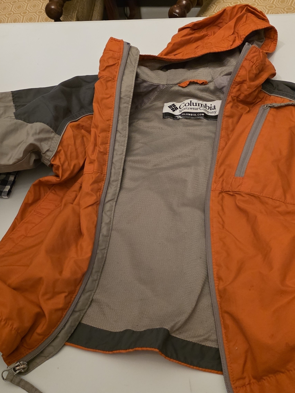 Columbia Orange and Gray Hooded Shell Jacket